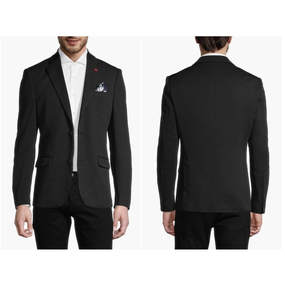 $348 NWT Soul of London Slim Fit Blazer Mens 44R Black 2 Button Floral Lining